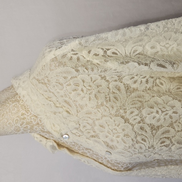 J Jill Women's Ivory Floral Lace Button Down Collared Wool Blend Blouse Size M - Picture 6 of 15